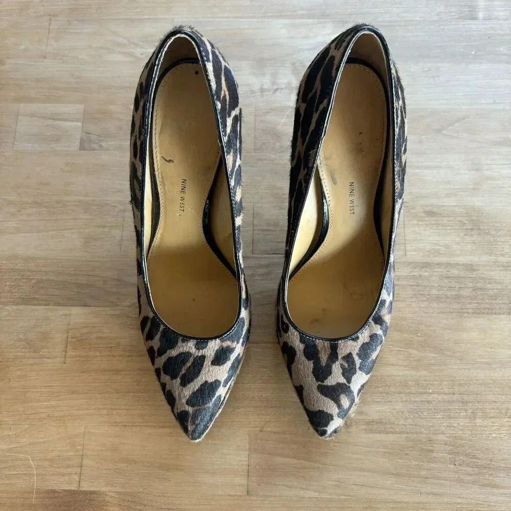 Nine West Love Fury Patent leather Platform Pump Heels 7M Barbie Leather Cheetah